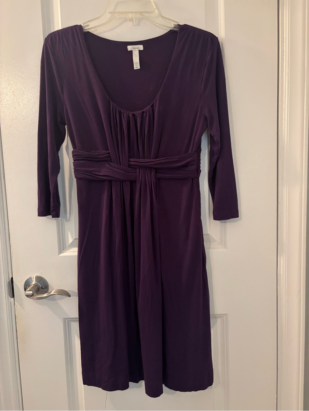 Soma Deep Purple Knot-Waist Long Sleeve Dress with Pockets, Jersey Knit